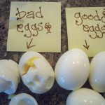 Peeling hard-boiled eggs.