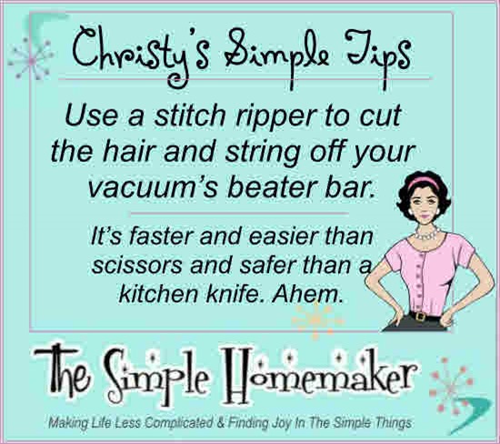 Use a stitch ripper to clean a vacuum cleaner bar. | Simple Tips from The Simple Homemaker