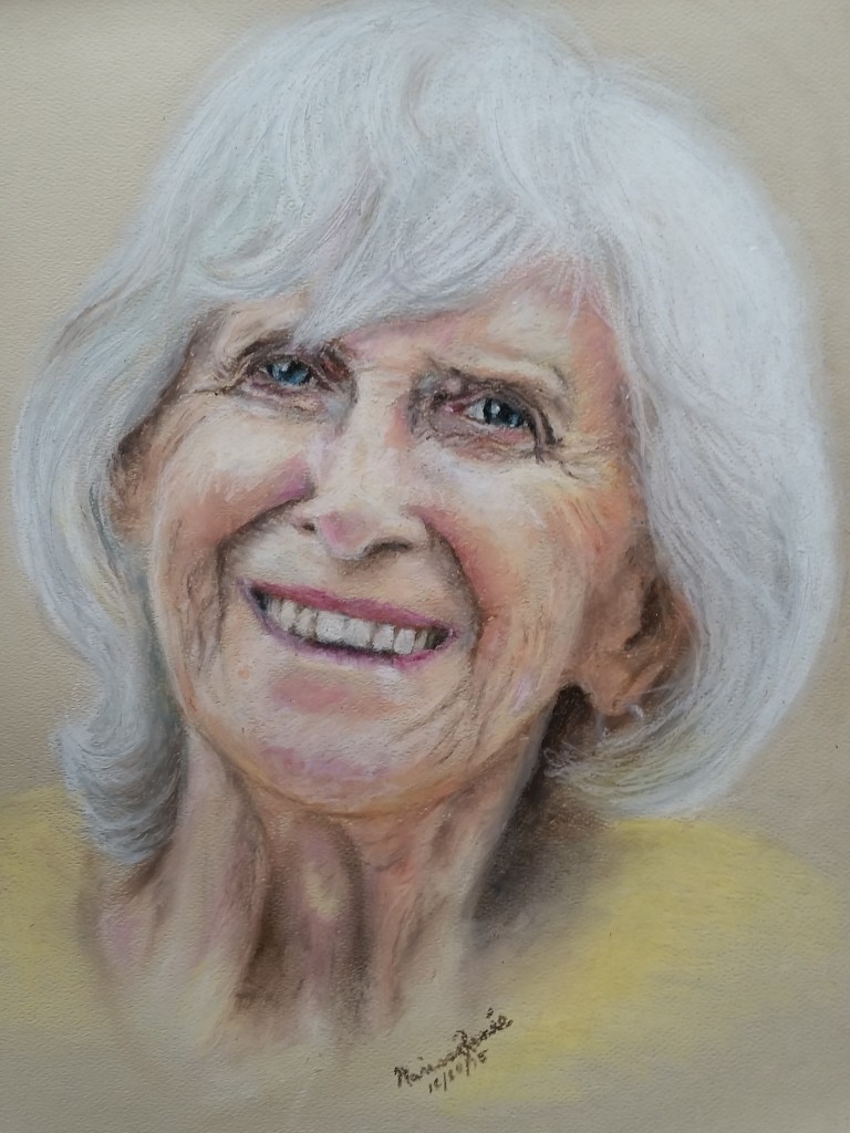 This beautiful artwork refelcts a beautiful soul--my grandmother. It was created by my 17-year-old daughter.