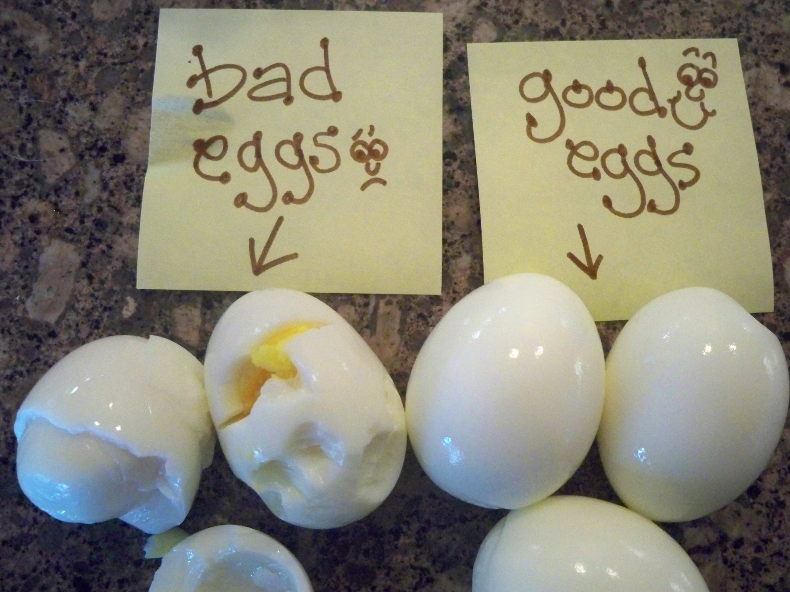 Peeling hard-boiled eggs.